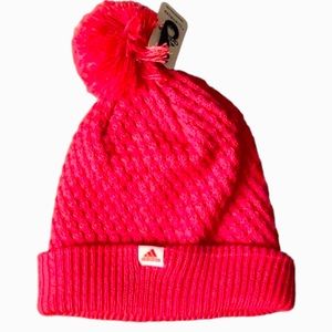 Adidas NWT  girls “hot pink” stocking hat with Pom